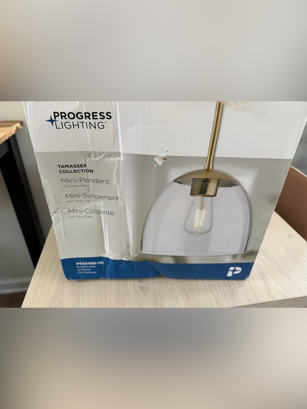 New Progress Lighting Tamassee Brushed Gold Pendant Light with Clear Glass Shade